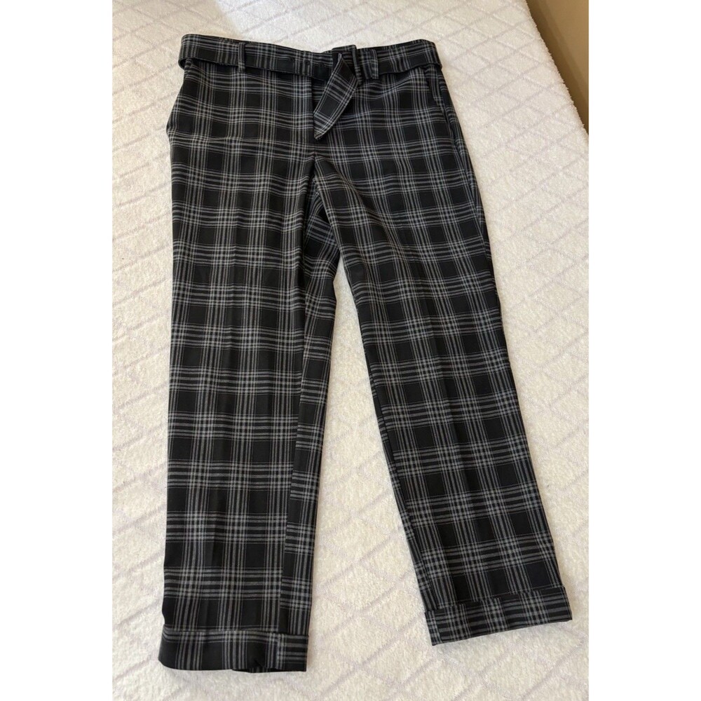 Loft  Devin Slim Checkered Print Gray/Black Women’s Pants With Belt Size 8